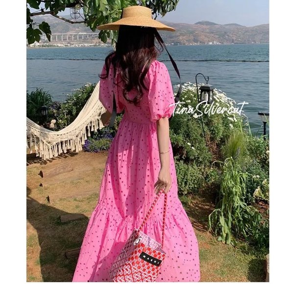 BLOGGER'S FAVE! Zara Openwork Embroidered Pink Dress NWT - Picture 15 of 16